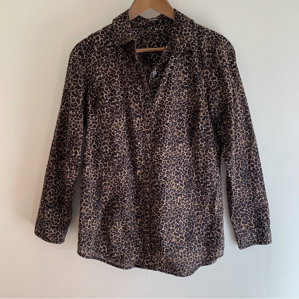 J. McLaughlin Brown Animal Print Button Front Lois Shirt Small Preppy